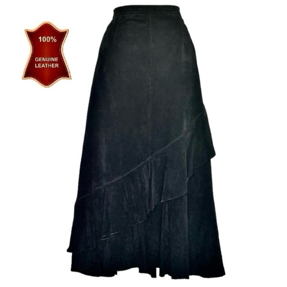 Elegant Black Leather Maxi Skirt